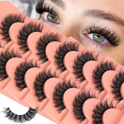 Picture of False Lashes Natural Look Fluffy Eyelashes 14mm DD Curl Fake Eyelashes Strip Lashes that Look Like Extensions Volume Cat Eye Lashes 7 Pairs by TOOCHUANAG