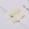 Picture of RikView White Almond Press on Nails Medium Fake Nails Nude Stick on Nails Embossed Nails with Daisy Design