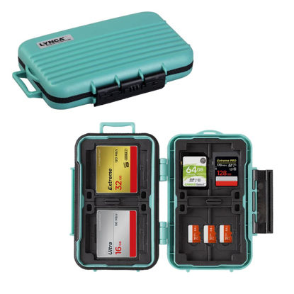 Picture of 24 Slots Memory Card Case Water-Resistant & Anti-Shock Memory Card Holder for 8 SD SDXC SDHC Cards 4 CF Cards 12 Micro SD SDXC SDHC TF Cards (Green)