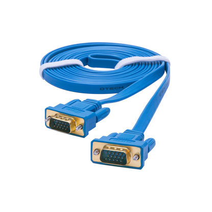 Picture of DTech 3m Ultra Slim Flat Computer Monitor VGA Cable 10 Feet 15 Pin Male to Male Connector Wire - Blue