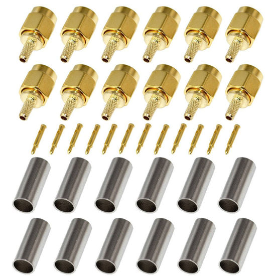 Picture of BeElion(TM) 12-Pack SMA Male Crimp Straight Connector, Coax Adapter for RG188 RG178 RG316 RG174A-U/LMR100A/RFC100A Cables