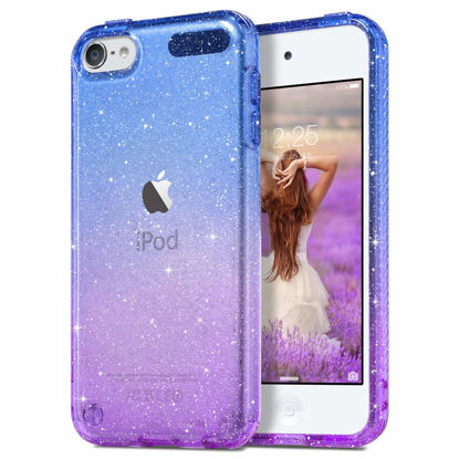 Picture of ULAK Clear Gradient Glitter Case for iPod Touch 7th/6th/5th Generation, Hybrid Slim Cute Case for Girls Women, Shockproof Anti-Scratch Soft TPU Bumper Cover for iPod Touch 7/6/5, Blue+Purple