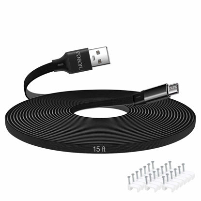 Picture of Foboiu Micro USB Cable 15FT, 15FT Micro USB Extension Cable, Charging and Data Sync Cord for Yi Camera, Nest Indoor Cam, Blink and Other Security Cam, Smartphones(Black)