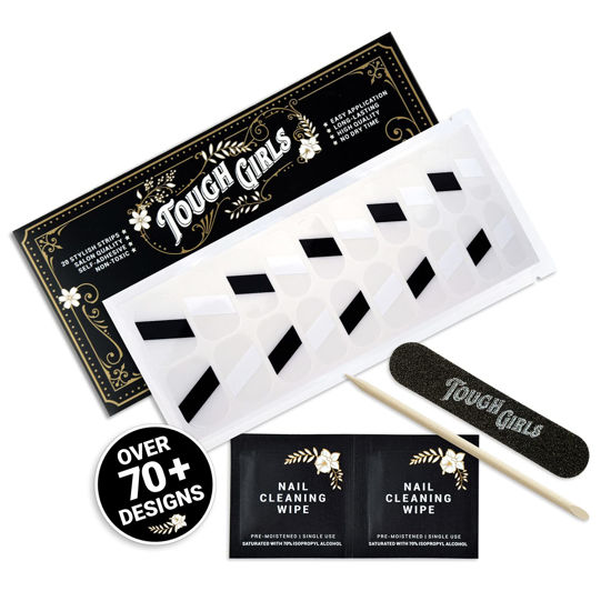 Picture of TOUGH GIRLS | Nail Polish Strips | 20 Stylish Strips | Brighter, Thicker, Tougher | Includes Cuticle Stick, Nail File, & Nail Wipes (Black & White Angled Tips)