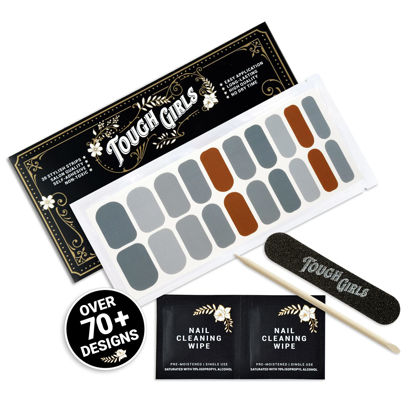 Picture of TOUGH GIRLS | Nail Polish Strips | 20 Stylish Strips | Brighter, Thicker, Tougher | Includes Cuticle Stick, Nail File, & Nail Wipes (Blue-Gray Ombre & Brown - Matte Finish)