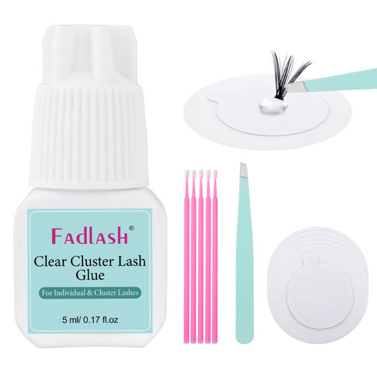 Picture of Cluster Lash Glue Individual Lash Glue 3-5S for Beginners 7-15 Days Long Lasting Clear Eyelash Glue DIY Eyelash Extension Glue Waterproof Lash Extension Glue for Self Application 5ml