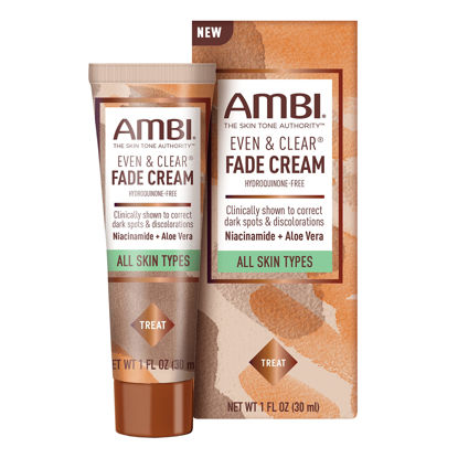 Picture of Ambi Even & Clear Fade Cream, Hydroquinone-free, Hyperpigmentation Treatment, Dark Spot Corrector, Results In As Little As 4 Weeks, Niacinamide, Aloe Vera, Vitamin C, 1 Fl Oz