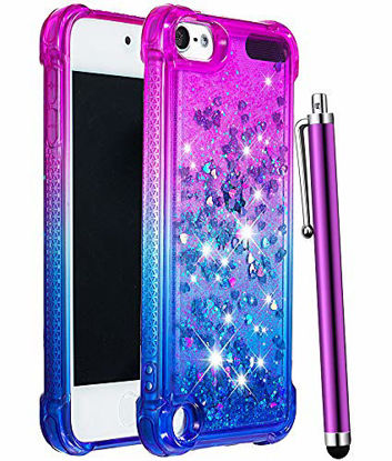 Picture of CAIYUNL iPod Touch 7 Case,iPod Touch 6 Case,iPod Touch 5 Case,Glitter Bling Liquid Sparkle Quicksand Floating Clear TPU Cute Girls Women Kids Case for iPod Touch 7th/6th /5th Generation-Purple/Blue