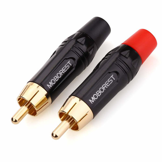 Picture of MOBOREST RCA Male Plug Adapter Audio Phono Gold Plated Solder 24K Gold Speaker Plugs RCA Jack Cable Connector Adapter(RCA Male-2pack)