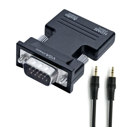 Picture of DTech HDMI to VGA Adapter with 3.5mm Audio Port (PC HDMI Source Output to VGA TV) for Old Computer Monitor Laptop Projector 1080P Video (Female HDMI in, Male VGA Out adaptador)