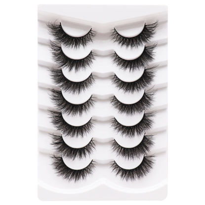 Picture of Veleasha Cat Eye Lashes False Eyelashes Natural Look Wispy Lashes Fluffy Handmade Fake Eyelashes Faux Mink Lashes 7 Pairs Pack (614)