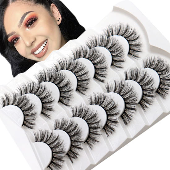 Picture of Veleasha Eyelashes Natural Look Faux Mink Lashes Fluffy Wispy Fake Eyelashes Handmade Resuable Vegan Lashes 7 Pairs Pack (F06)