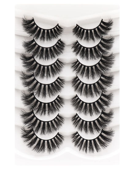 Picture of Veleasha False Eyelashes Wispy Faux Mink Lashes Fluffy Handmade Fake Eyelashes Natural Look 7 Pairs Pack Luxury Cat Eye Lashes (805)