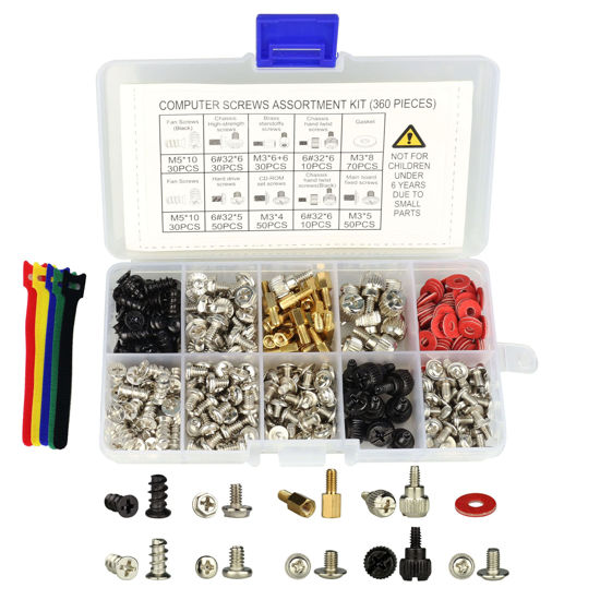 Picture of 360PCS Personal Computer Screws Standoffs Assortment Kit for Hard Drive Computer Case Motherboard Fan Power Graphics