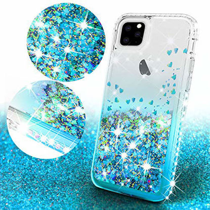 Picture of Compatible for Apple iPhone 11 Pro Max Case, with [Tempered Glass Screen Protector] SOGA Diamond Liquid Quicksand Cover Cute Girl Women Phone Case - Clear/Aqua