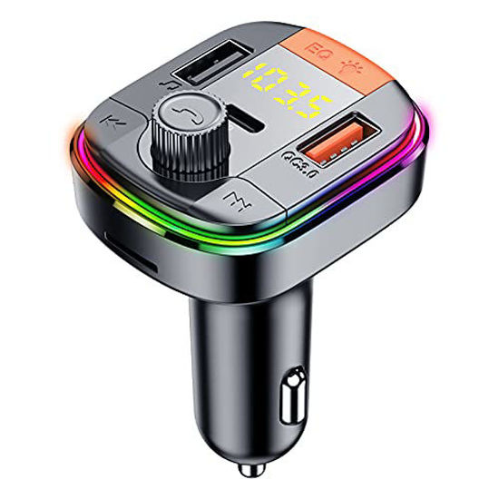 Picture of D DINGRICH Car Bluetooth Adapter, Bluetooth FM Transmitter for Car with QC3.0 & Type-C Fast Charger, Mp3 Player FM Transmitters with Dual USB Charging Ports, Led Digital Display & Wide Compatibility