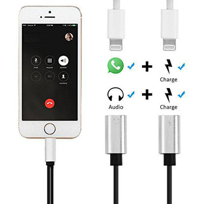 Picture of Nikipa 2 in 1 Dual Lightning Headphone Jack Audio + Charge Adapter Splitter for iPhone 7/8 / X / 7 Plus / 8 Plus(Support Music Control and Calling Function)