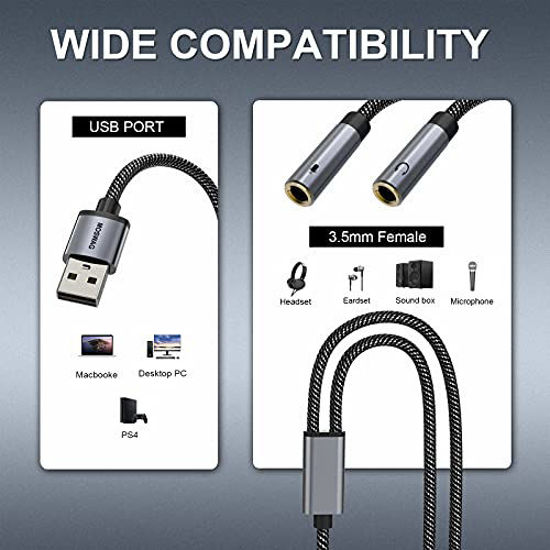 Picture of MOSWAG USB Audio Adapter 0.65Feet/20cm,External Stereo Sound Card with 3.5mm Headphone and Microphone Jack for Windows Mac Linux PC Laptops Desktops PS5 and More Device