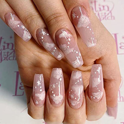 24 Pcs Press on Nails Medium, Sunjasmine Almond Fake Nails with Nail Glue,  Pink White Gradient False Nails with Designs Acrylic Nails Glue On Nails  for Women Almond Pink White Gradient