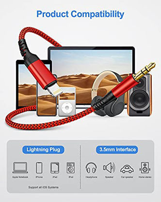 Picture of Aux Cord for iPhone?Apple MFi Certified Lightning to 3.5mm AUX Audio Nylon Braided Cable Stereo Aux Cable for iPhone SE/12/11/8/7/XR/iPad/iPod to Car Speaker/Headphone Support All iOS Version-6.6ft