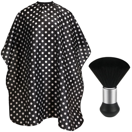 Picture of Barber Cape Waterproof Professional Hair Cutting Cape Neck Duster Brush for Haircut Black and White Dots Salon Beard Hairdressing Kits 46.8 × 56 Inches