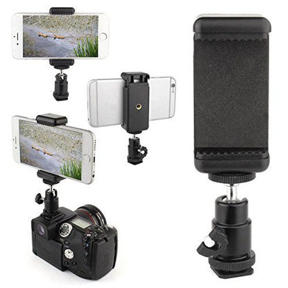 Picture of 360° Ball Head Hot Shoe Adapter Mount + Cell Phone Holder Clip for DSLR Camera