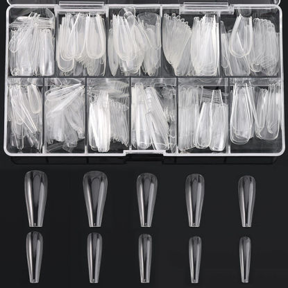 Picture of 500Pcs Coffin Nail Tips Full Cover Clear Nails for Acrylic Ballerina False Nail Tips, 10 Sizes