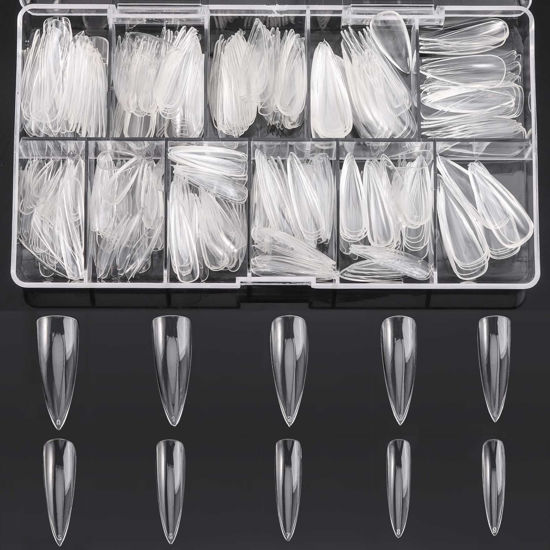 Picture of 500Pcs Stiletto Nail Tips Full Cover Clear Fake Nail Tips for Acrylic Nails