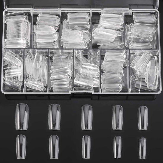 Picture of 500PCS Square Nail Tips Full Cover Clear Fake Nail Tips for Acrylic Nails, Size 1~10