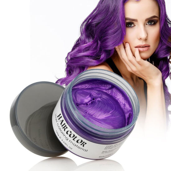 Picture of Natural Purple Hair Wax,EFLY 4.23 oz-Disposable Purple Ash DIY Hairstyle Colors Hair Wax, for Party Cosplay Easy Cleaning (purple)