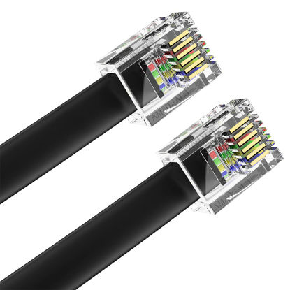 Picture of AmzDeals (2 Pack) 6 Feet Black RJ12 6P6C Male to Male Straight Wired Cable, Pro Grade Data and Voice Phone Line Cord - Made in USA