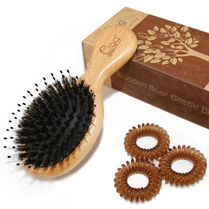 Picture of BLACK EGG Hair Brush Mini Boar Bristle Hairbrush for Thick Curly Thin Long Short Wet or Dry Hair Detangle Massage Add Shine