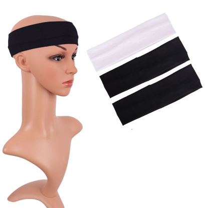 Picture of MapofBeauty 3 Pack Yoga Headbands Stretchy Cotton Head Band Hairwarp Sports Running Exercise Gym (Black/White)