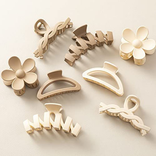 Picture of 8PCS Hair Clips for Women, Flower Claw Clips for Thick Hair, Non-Slip Hair Accessories with Multi-Styles, Neutral Colors Hair Claw Clips and Variety Pack, Ideal for Girls