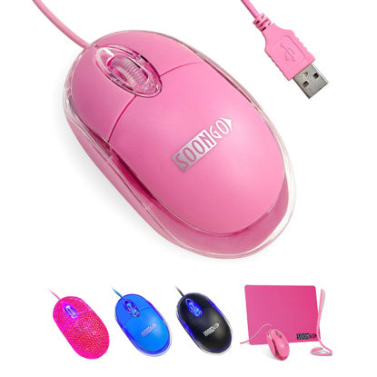 Picture of Pink Mini Mouse Computer Mouse Ergonomic Mouse with 1.5M Cable USB Mouse for Laptop PC Desktop mice Compatible with Windows Linux Mac fit for Office Business Home Kids and Lady by SOONGO