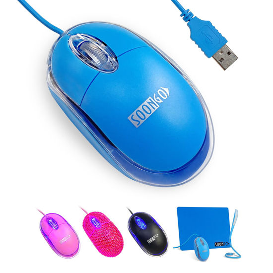 Picture of Kids Mouse for Laptop USB Ergonomic Mouse Wired Optical Mice for PC Mouse Blue Color 1.5M Cable by SOONGO