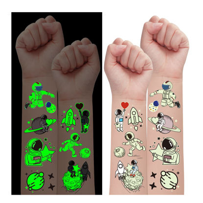 Picture of Partywind 225 Styles (30 Sheets) Luminous Space Kids Temporary Tattoos for Party Supplies, Outer Space Party Favors with Astronaut/Planet/Star/Moon, Gifts Games for Boys Children