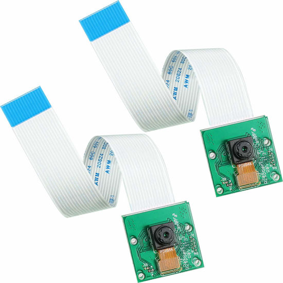 Picture of 2 Pieces 5 Megapixels 1080p Sensor OV5647 Mini Camera Module with 6 Inch 15 Pin Ribbon Cable Compatible with Raspberry Pi Model A B B+, Pi 2 and Raspberry Pi 3, 3 B+, Pi 4