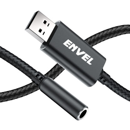 Picture of ENVEL USB to 3.5mm Jack Audio Adapter,USB to AUX,External Stereo Sound Card for PS4/PS5/PC/Laptop, Headphone Adapter with Built-in Chip TRRS 4-Pole Mic-Supported