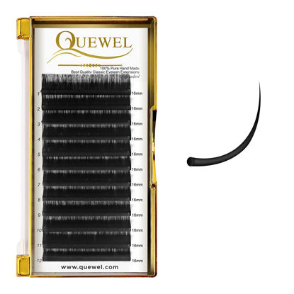 Picture of Individual Eyelash Extensions D Curl 16mm Classic Lashes .18 Thickness Single Lash 9-25mm Mixed Tray 9-16/15-20/20-25 C/D Curl Lash Extension Supplies For Professional Salon Use (0.18 D 16mm)