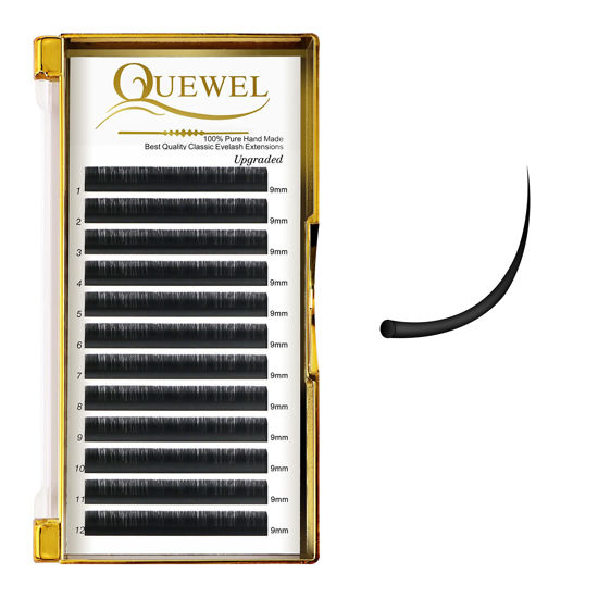 Picture of QUEWEL Individual Classic Lashes D Curl 0.10 9mm Upgraded Silk Lash Extensions C/D Curl Single Eyelashes 9-25 Mixed Tray Eyelash Extensions 9-16/15-20/20-25 Professional Salon Use (0.10 D9mm)