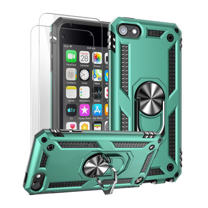 Picture of ULAK Compatible with iPod Touch 7 Case/iPod Touch 6 Case with 2 HD Screen Protectors, Hybrid Rugged Shockproof Cover with Built-in Kickstand for iPod Touch 7th/6th/5th Generation, Cyan