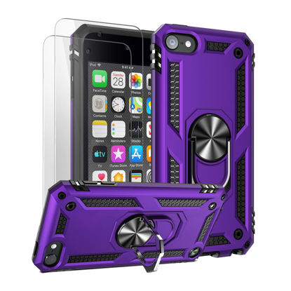 Picture of ULAK Compatible with iPod Touch 7 Case/iPod Touch 6 Case with 2 HD Screen Protectors, Hybrid Rugged Shockproof Cover with Built-in Kickstand for iPod Touch 7th/6th/5th Generation, Purple