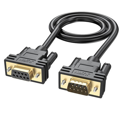 Picture of JUXINICE Copper Wire Db9 Extension Serial Cable Male to Female,rs232 Serial Cable, Double Shielded with foil & Metal Braided，Gold Plated D-SUB 9 Pin Serial Cable RS485 Cable-Black 3.3FT
