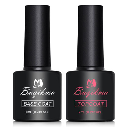 Picture of Buqikma 2PCS Gel Top Coat and Base Coat Set, No Wipe Gel Top and Base Coat Nail Polish Long Lasting Shine Finish Soak Off LED Gel Base Top Coat Glossy for Home and Salon Use Christmas Gifts for Women