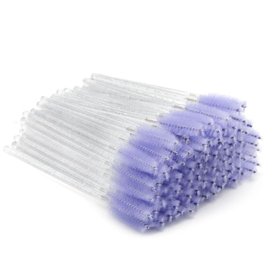 Picture of G2PLUS 300PCS Disposable Mascara Brushes, Crystal Lash Brush Makeup Kit, Adjustable Eyelash Spoolies for Eyelash Extensions, Eyebrow and Makeup (White + Purple)