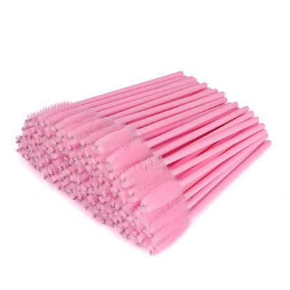 Picture of G2PLUS 300PCS Eyelash Brush, Disposable Eyelash Mascara Brushes Wands Applicator Tools Makeup Brush Kits, Eyelash Spoolies Eyelashes Brush for Eyelash Extensions and Eyebrow Brush (Pink)