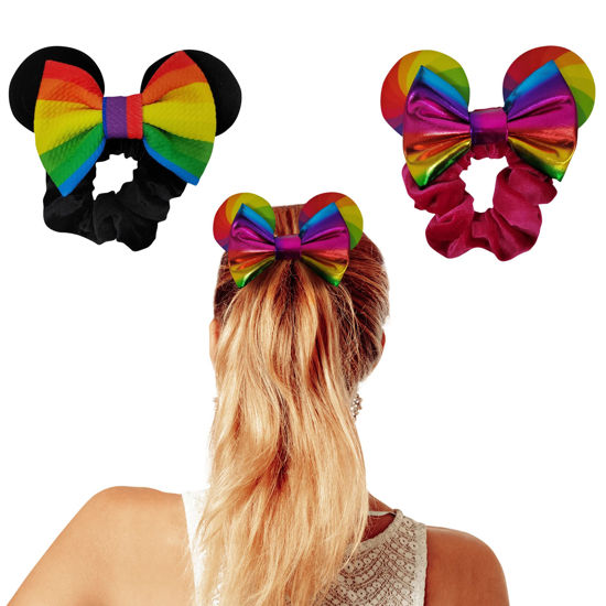 Picture of Styla Hair 2pk Mouse Ear Scrunchies for Kids Velvet Hair Bow Scrunchies for Women - Sparkle Sequins Mouse Hair Bands for Pony Tail (No11 Rainbow)