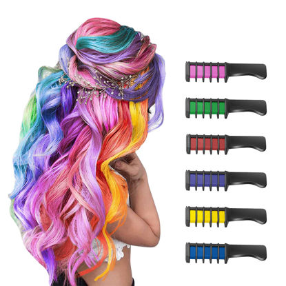 Picture of MSDADA New Hair Chalk Comb Temporary DIY Hair Color for girls kids age 4 5 6 7 8 9 10 Washable Hair Chalk for Easter, Birthday Cosplay (Blue, Yellow, Purple, Red, Green, Pink)