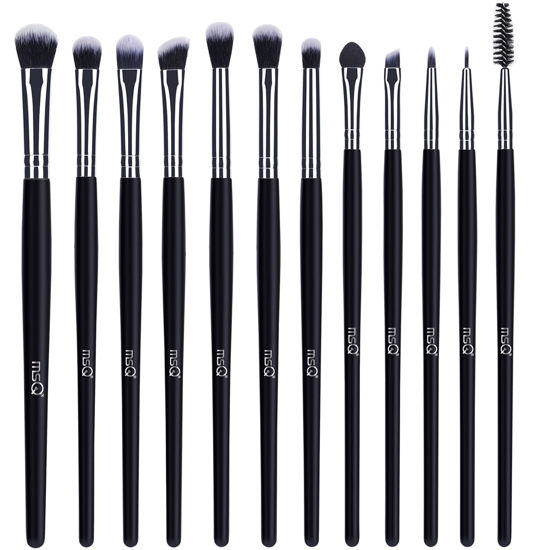 Picture of MSQ Eye Makeup Brushes 12pcs Eyeshadow Makeup Brushes Set with Soft Synthetic Hairs & Real Longer Wood Handle for Eyeshadow, Eyelash,Eyebrow, Eyeliner, Blending, Conclear(Black)